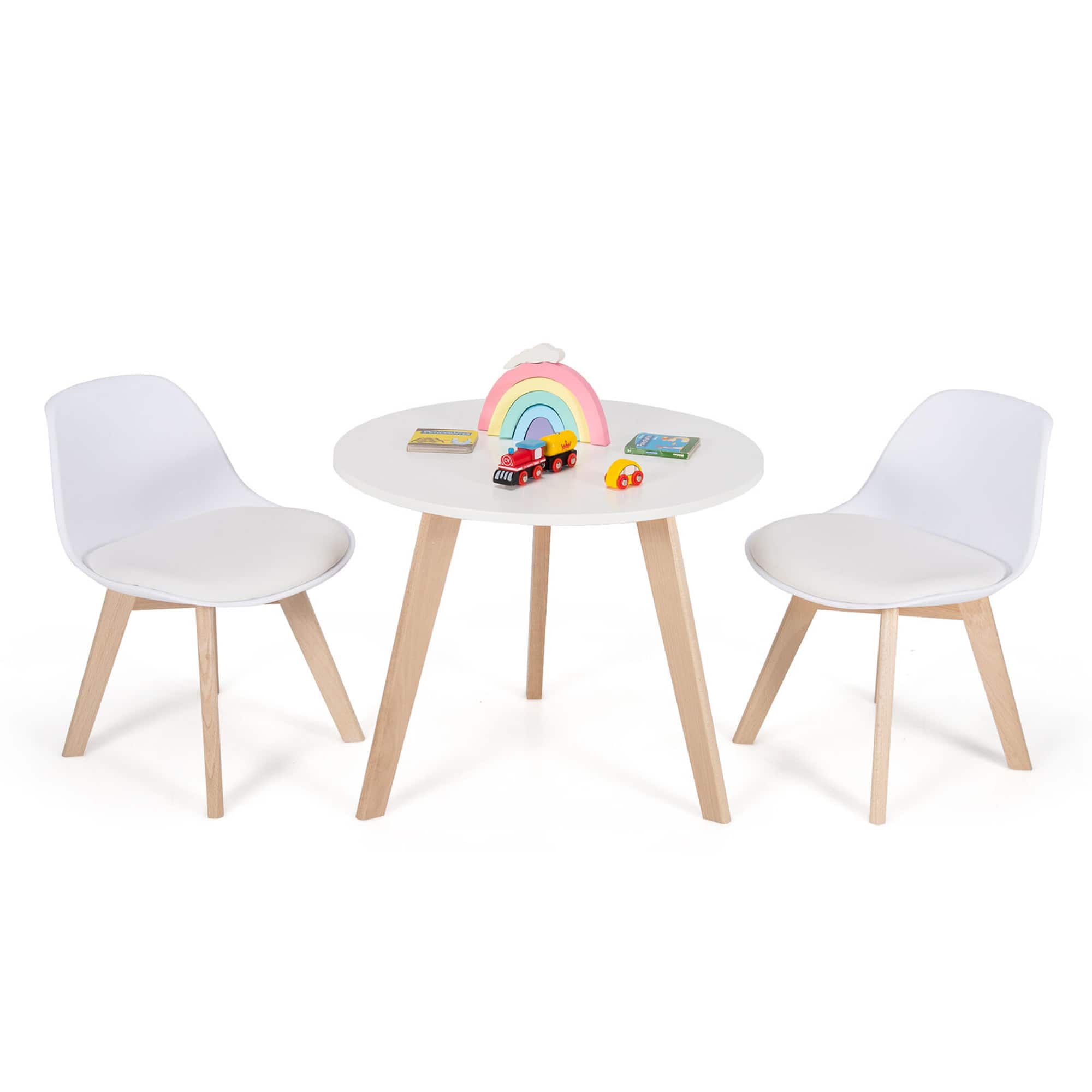 Costway - Kids Table & 2 Chairs Set Modern Activity Play Table w/Beech Leg Cushion - White
