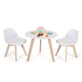 Gymax - Kids Table & 2 Chairs Set Modern Activity Play Table w/Beech Leg Cushion - White