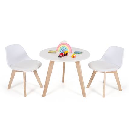Front. Gymax - Gymax Kids Table & 2 Chairs Set Modern Activity Play Table w/Beech Leg Cushion - White.