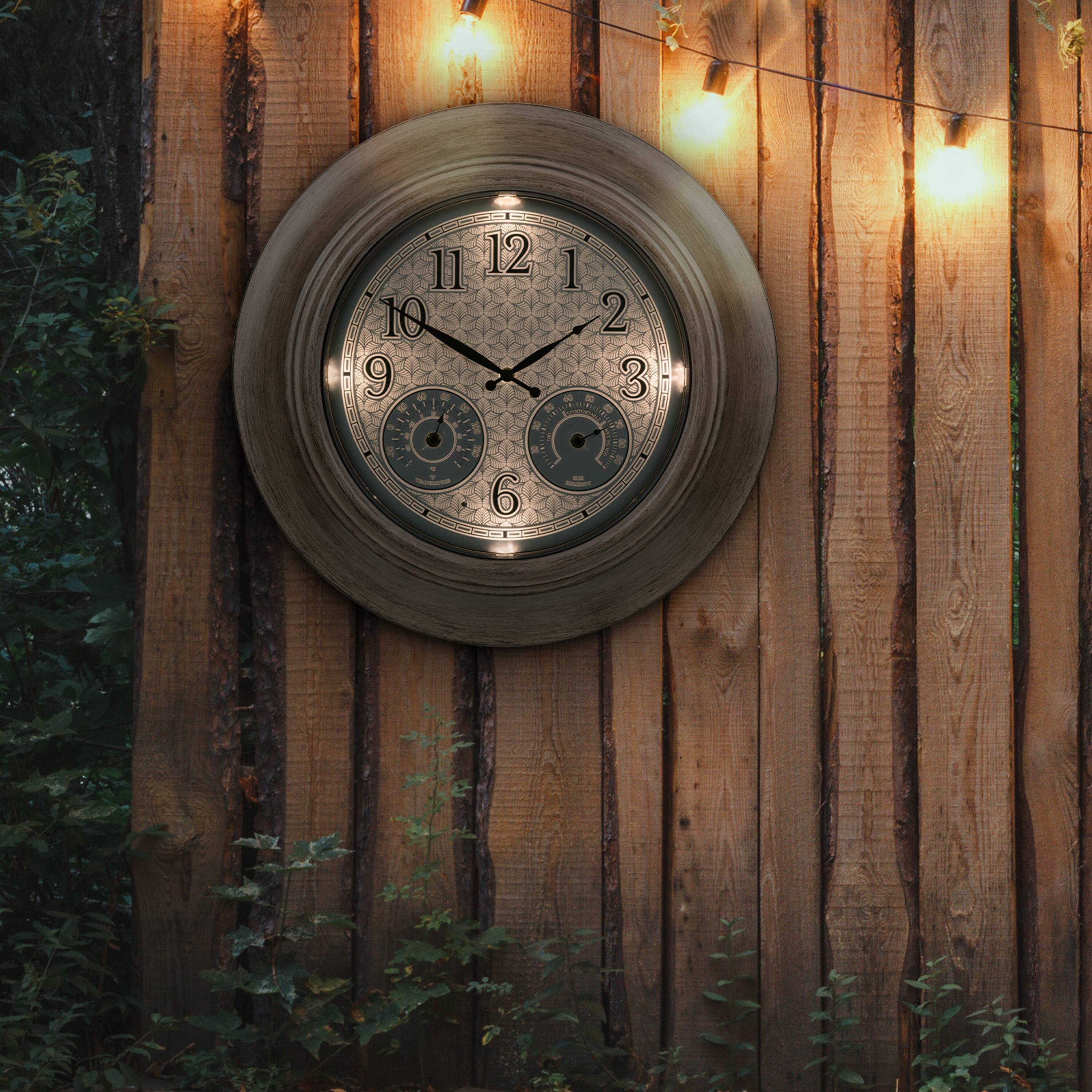 Alt View 5. La Crosse Clock Co. - 21 inch Indoor/Outdoor Leaf Lighted Dial Quartz Analog Wall Clock with Temp & Humidity - Bronze.