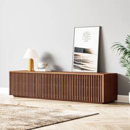 POVISON - 71" Modern Wood TV Stand, Minimalist Slatted Entertainment Center,Fully-Assembled, Perfect for 65-inch TVs - Walnut Color