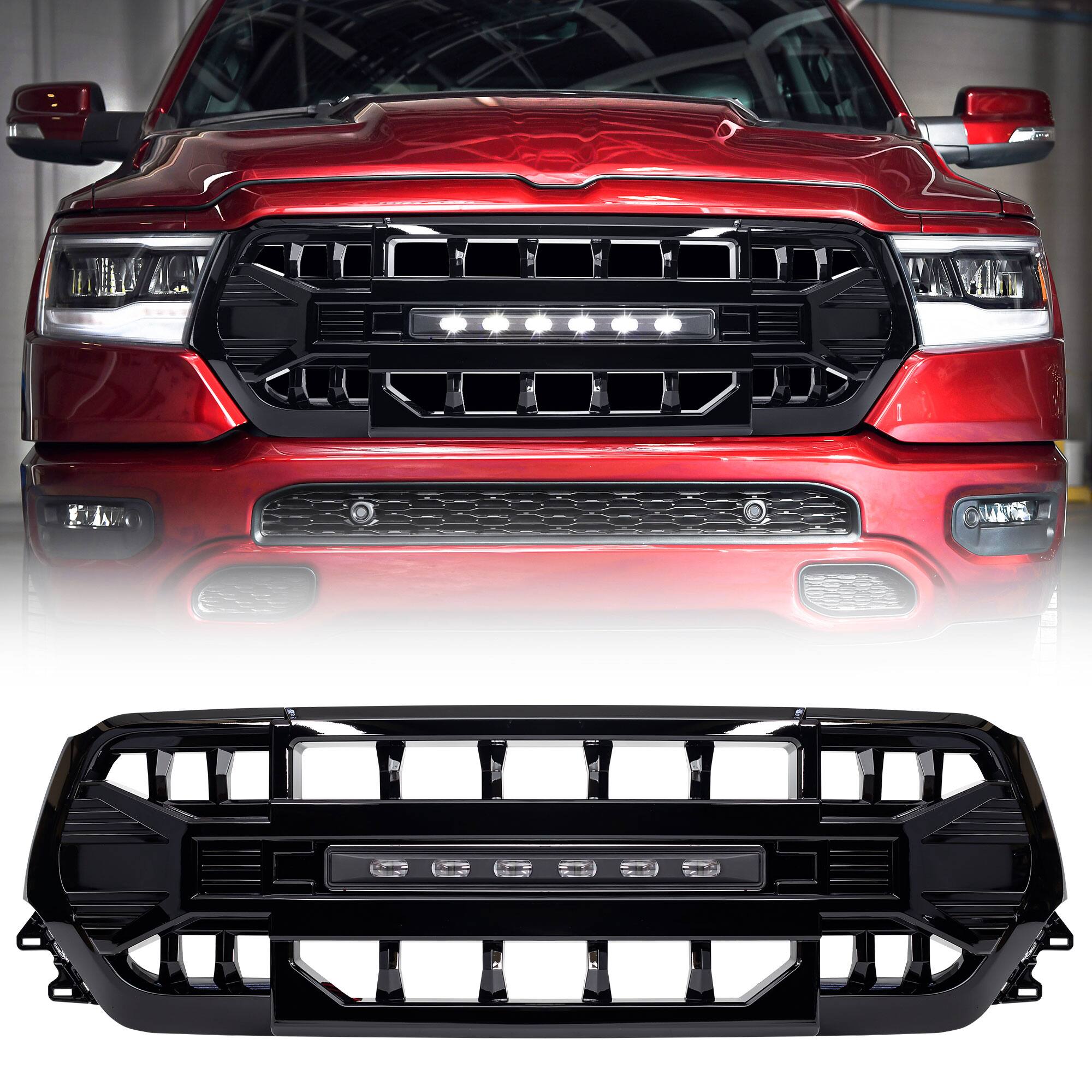 AMERICAN MODIFIED - Armor Front Grille for 2019 to 2024 Dodge Ram - Glossy Black