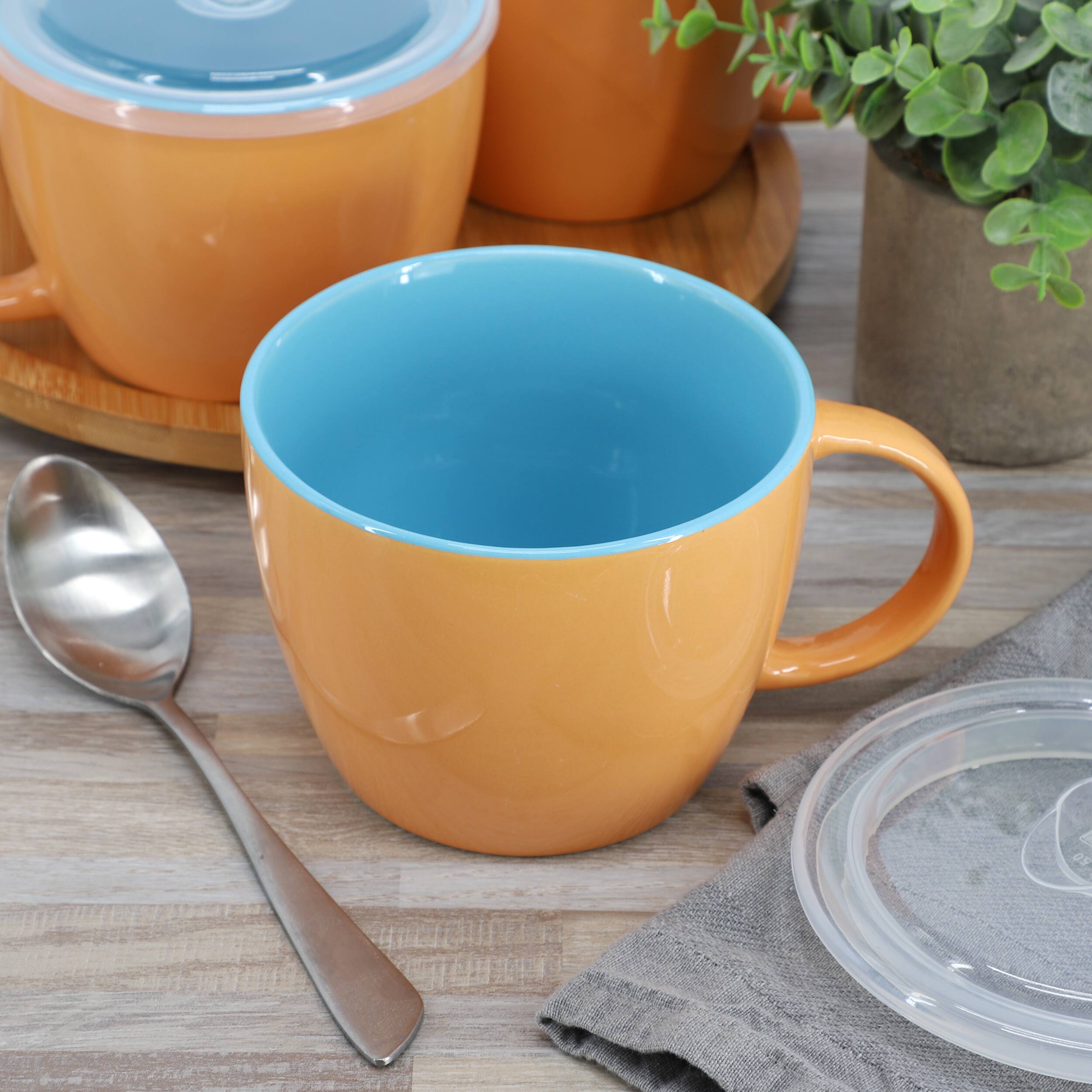 Alt View 4. Gibson - Gibson Home On The Go 4 Piece 25 Ounce Stoneware Soup Cup Set with Lid in Peach - Peach.