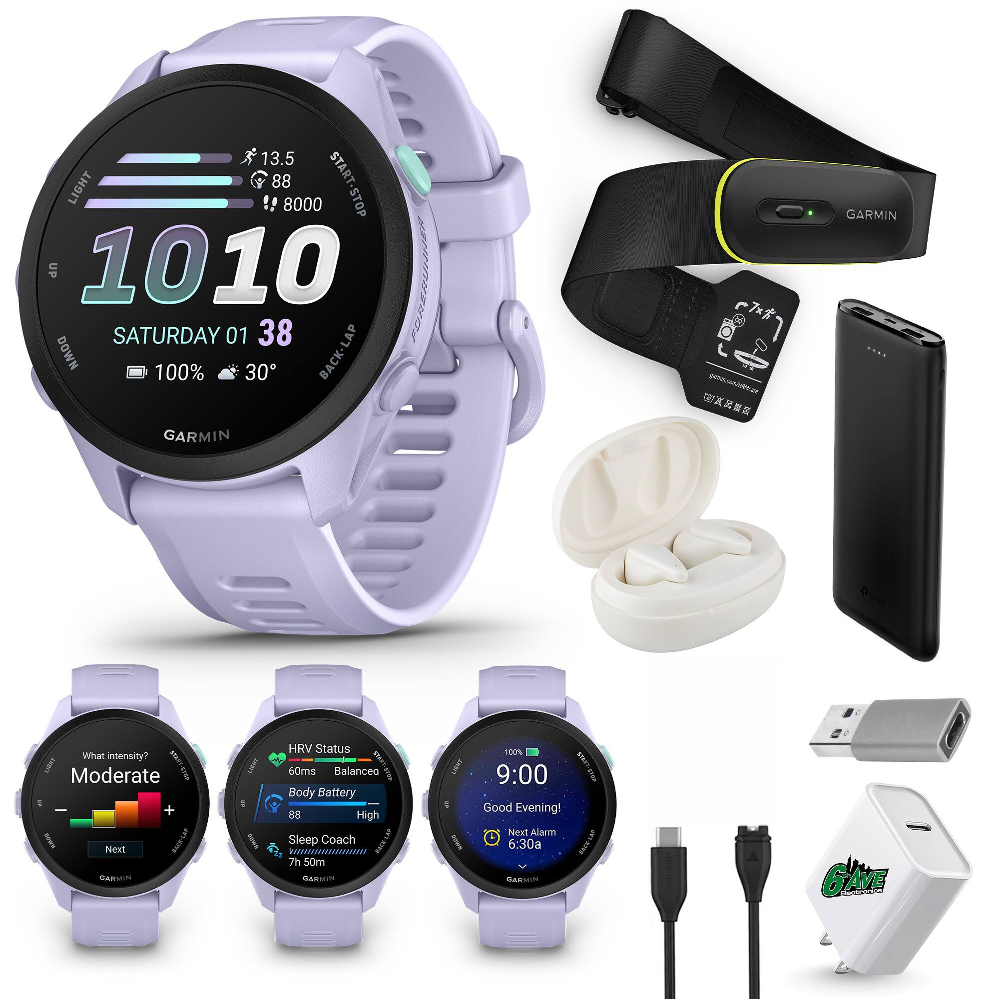 13.5 LIGHT 88 START-STOP 8000 UP 1010 FORERUNNER SATURDAY 01 38 DOWN 100% 30 BACK-LAP GARMIN

GARMIN
What intensity? STADE THOT Moderate + sawa Next KILL GARMIN
LIGHT amoo
HRV Status 60ms Balanceo STANY Body Battery 88 High Sleep Coach BACK- 7h 50m GARMIN
LIGHT BOMB
100% 9:00 START-STOP Good Evening! Next Alarm 6:30a BACK-LAP GARMIN
GAVE Sentronias, x