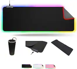 Tilted Nation - RGB Mouse Pad for Gaming - Large LED Mousepad - LED Desk mat with 8 Adjustable Light Modes - Black
