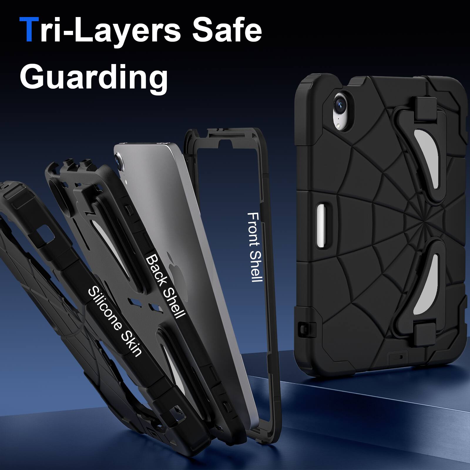 Tri-Layers Safe Guarding  
Back Silicone Shell  
Skin Front Shell