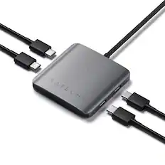 Front. Satechi - 4-Port USB-C Hub 4-in-1 with 100W Power Delivery & 10Gbps USB 3.2 for MacBook, iPad, Surface & More - Space Gray.