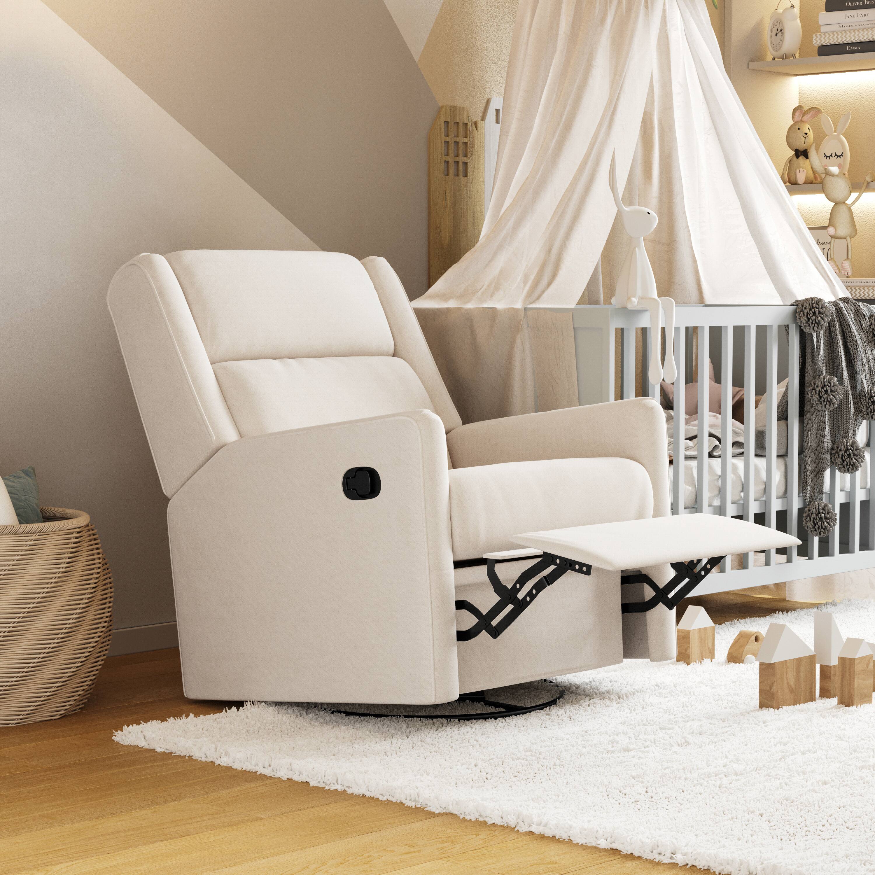 Alt View 3. Flash Furniture - Cash Swivel Glider Rocker Recliner Chair, Manual 360 Degree Swivel Recliner Perfect for Living Room, Bedroom, or Nursery - Off-White.