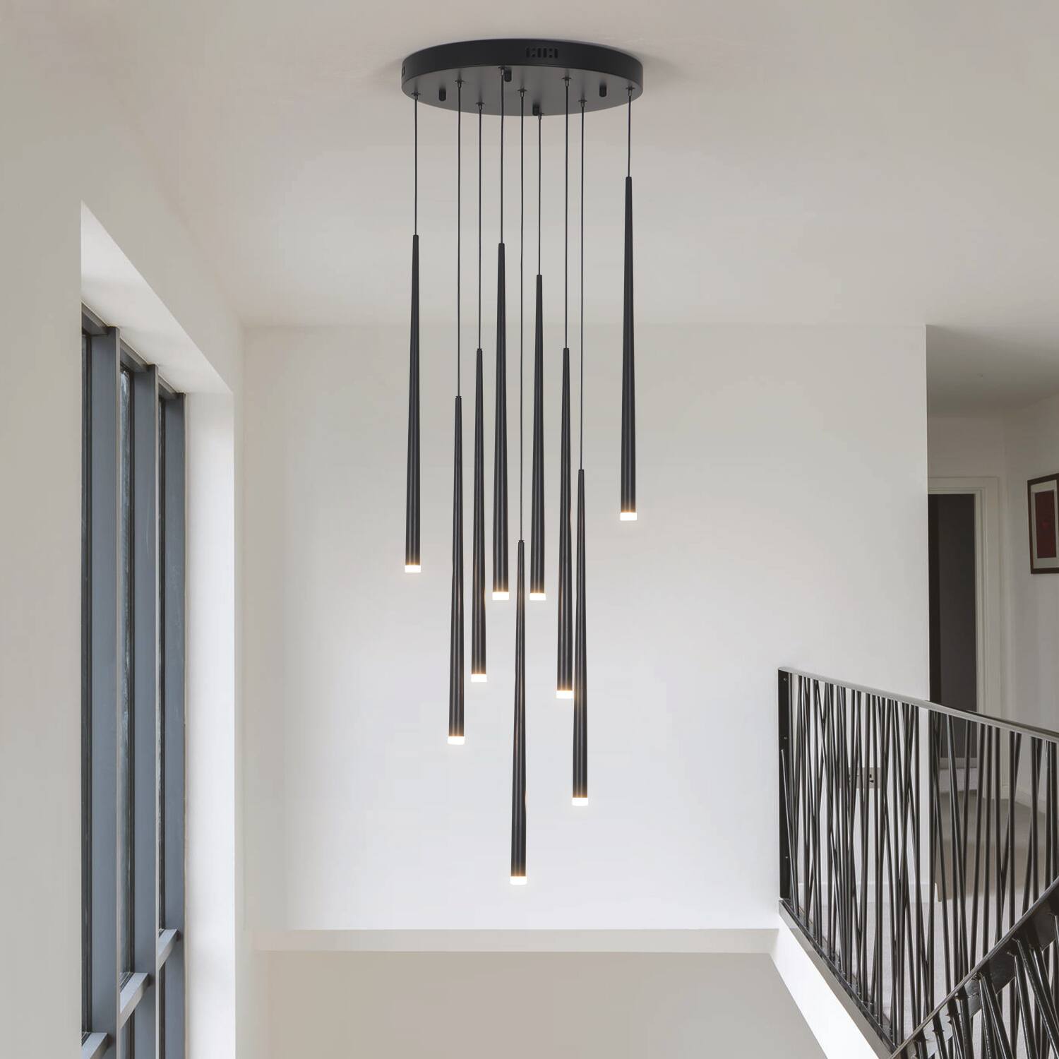 Alt View 4. Umeiluce - 9- Light Cluster Cone LED Chandelier Pendant Kitchen Island Black Dimmable - Matte Black.