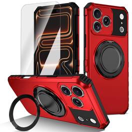 Dteck - Heavy Duty Ring Stand Case for Apple iPhone 17 Pro,Shockproof Rugged PC TPU Phone Cover + Tempered Glass Flim - Red