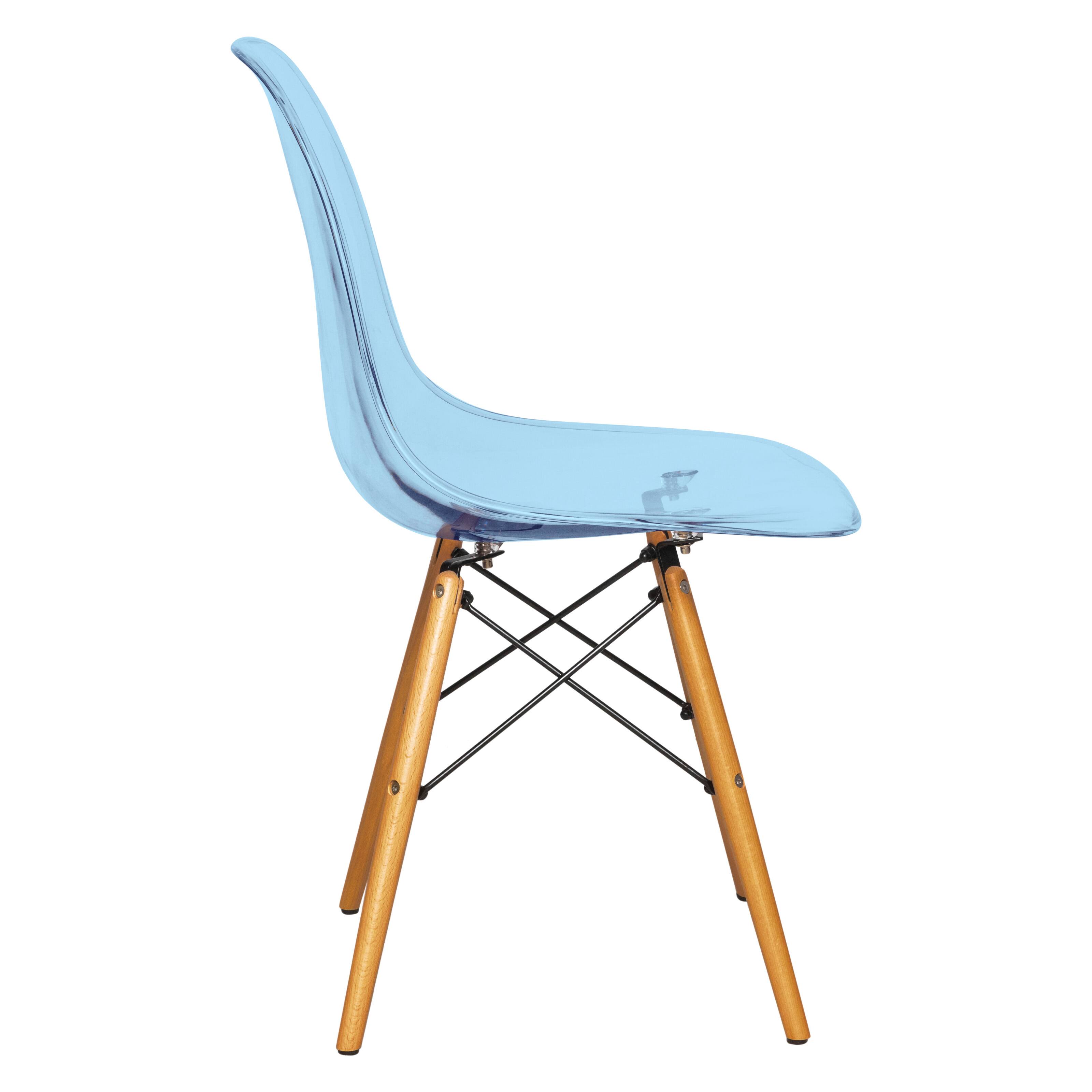 Alt View 1. LeisureMod - Dover Mid-Century Modern Dining Chair, ABS Plastic Seat with Wood Legs - Transparent Blue.