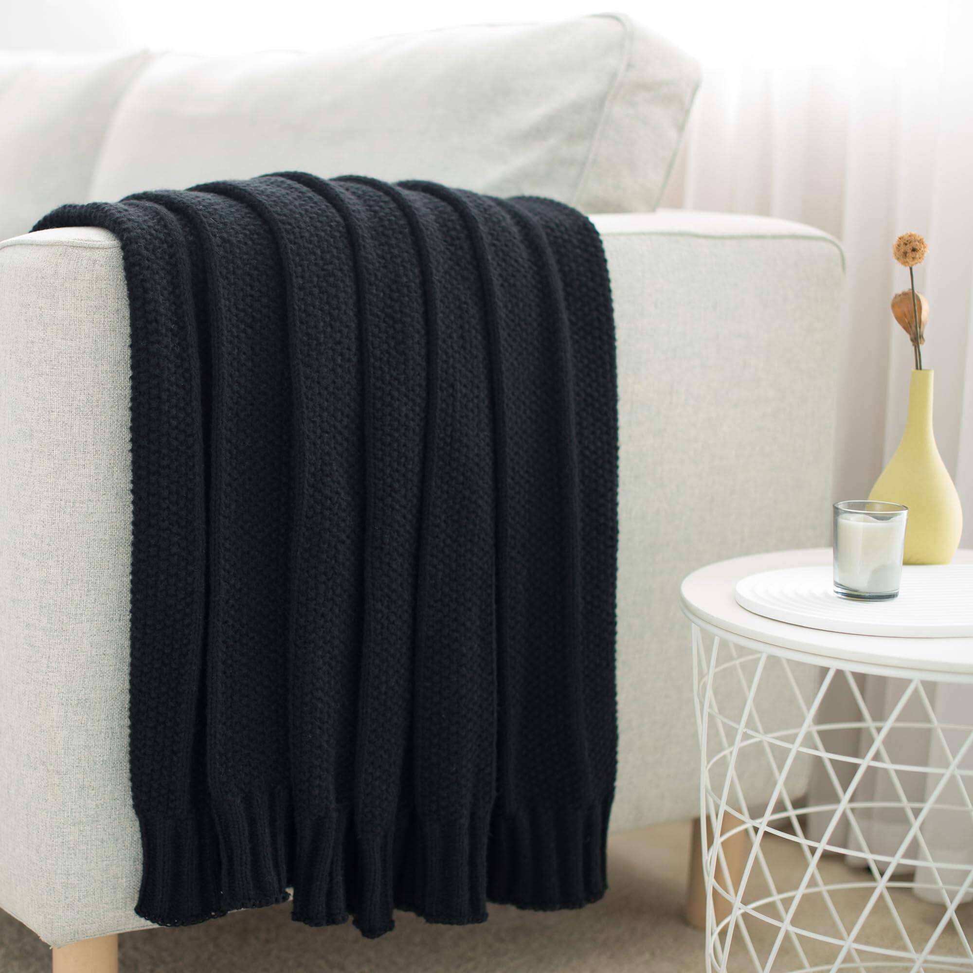 Alt View 9. Dapper Styles - Knit Throw Blanket For Couch 60 X 80 Soft Cozy Stripe Pattern Cable Knitted Throws Fall Fluffy Textured Solid - Dark Purple-50" X 60".