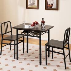 Front. Gymax - Gymax 3-Piece Rectangular Dining Table&Chairs Set Wooden Breakfast Nook w/Storage Rack Gray & Black - Gray.