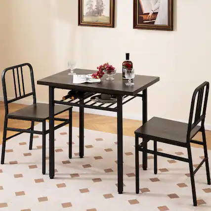 Front. Gymax - Gymax 3-Piece Rectangular Dining Table&Chairs Set Wooden Breakfast Nook w/Storage Rack Gray & Black - Grey.