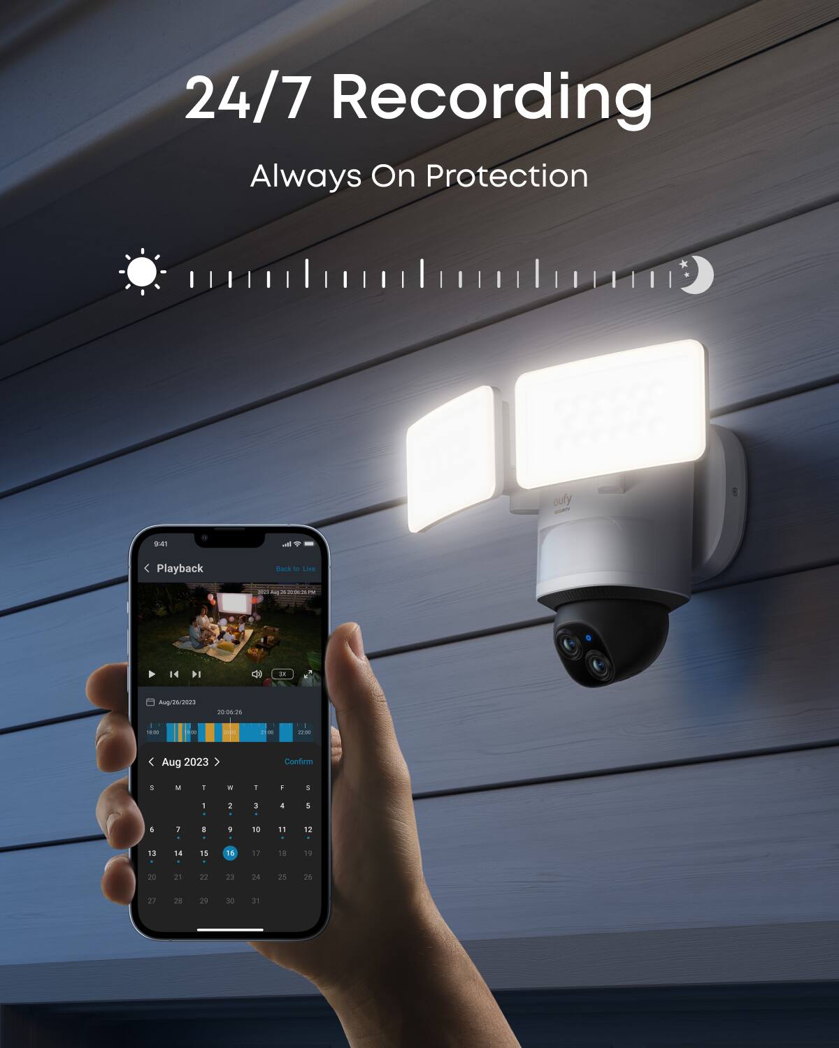 24/7 Recording Always On Protection

Playback Back - Live

Aug/26/2023 283

Aug 2023

Confirm

1 2 3 4 5 6 7 8 9 10 11 12 13 14 15 16 17 18 19 20 21 22 23 24 25 26 27 28 29 30 31