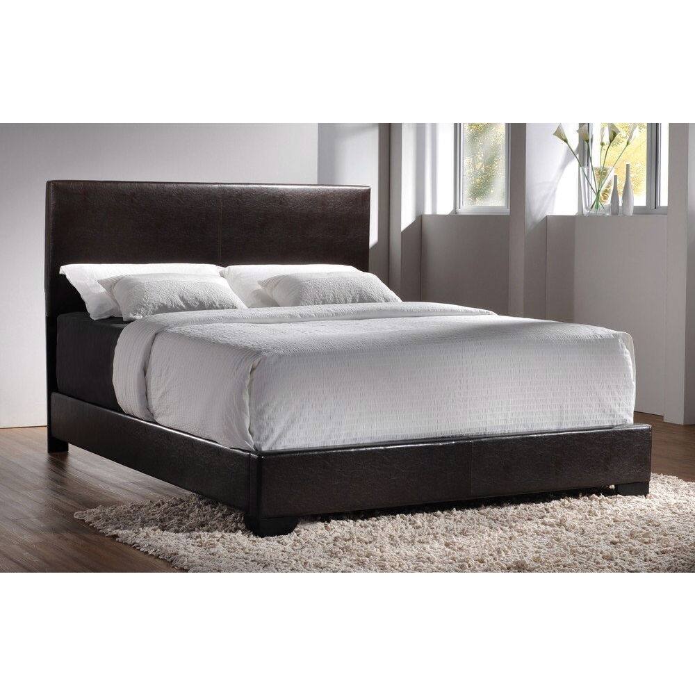 Hivvago - Queen size Faux Leather Upholstered Bed with Headboard - Dark Brown