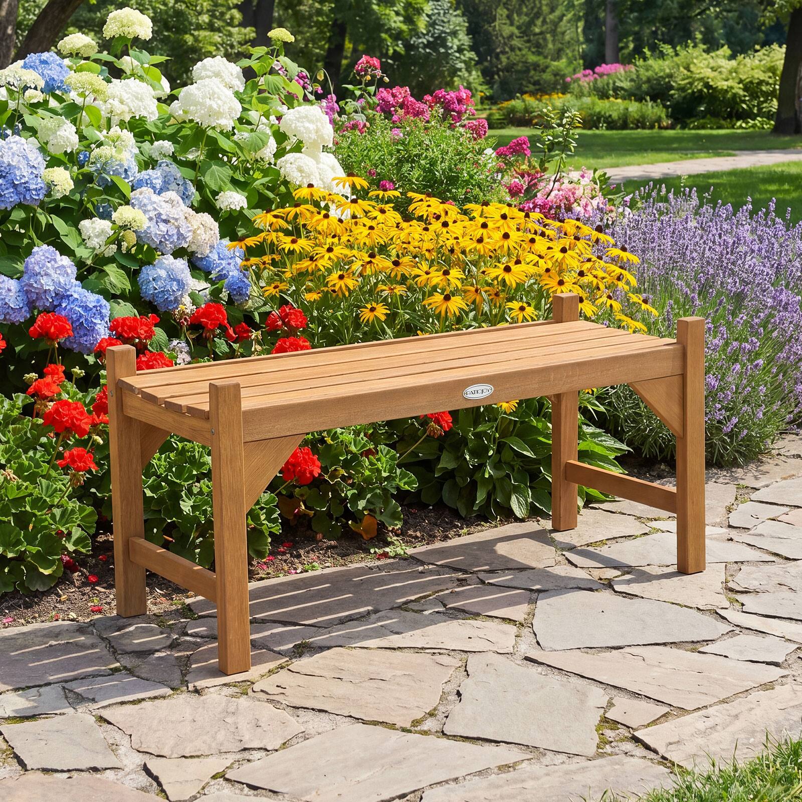 Alt View 3. Costway - Costway 40" Outdoor Bench Set of 2, 2-Person Garden Bench with Slatted Contoured Seat - Natural.