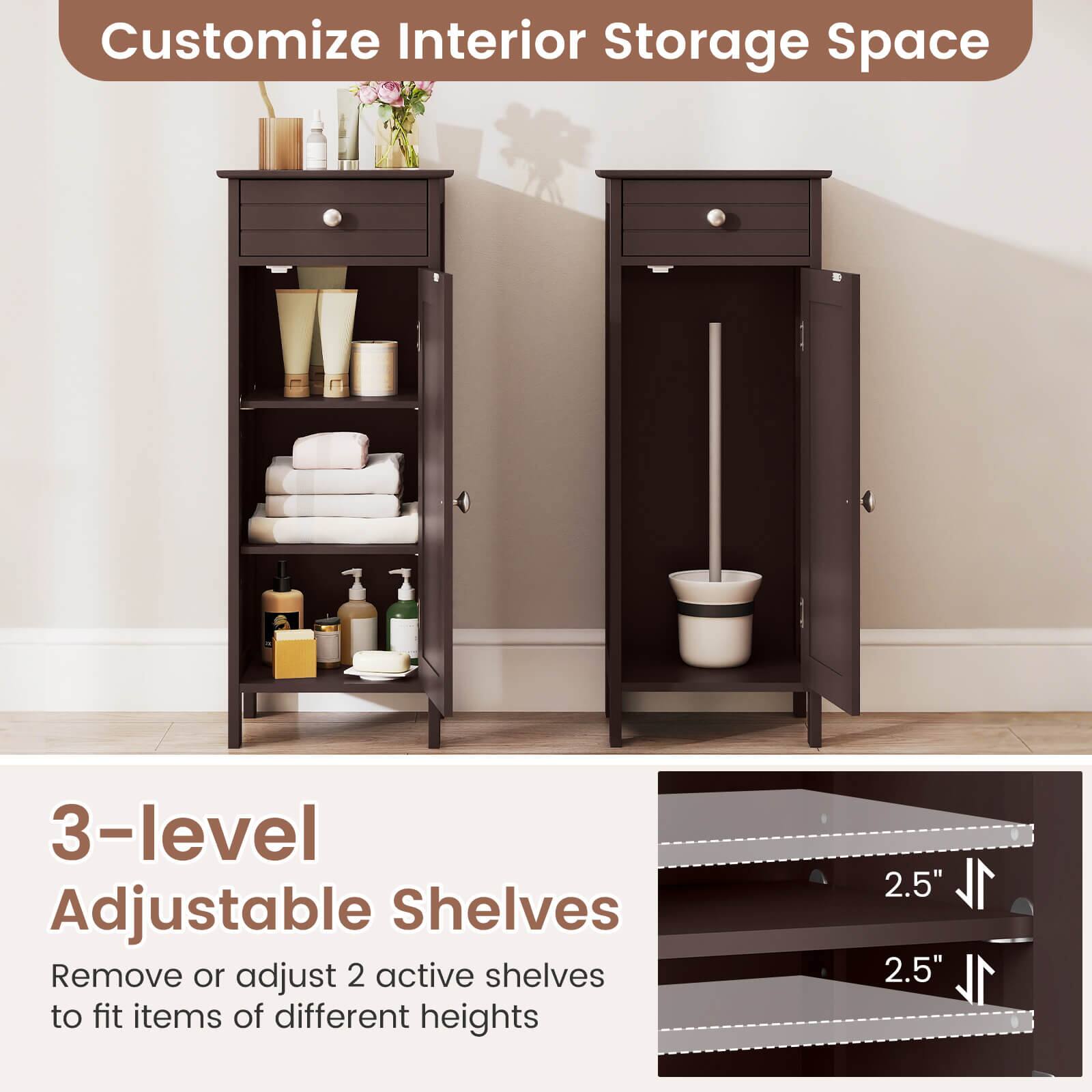 Customize Interior Storage Space

3-level Adjustable Shelves

Remove or adjust 2 active shelves to fit items of different heights

2.5" 1L

2.5" 1L
