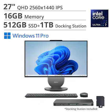 27" QHD 2560x1440 IPS
16GB Memory
512GB SSD + 1TB
Intel Core Ultra 7
Windows 11 Pro
Docking Station Included