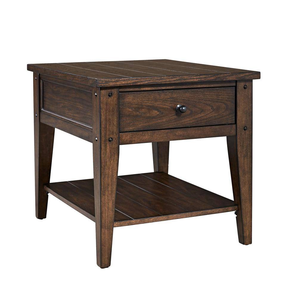Back. Liberty Furniture Industries - Lake House End Table in Rustic Brown Oak - Brown.