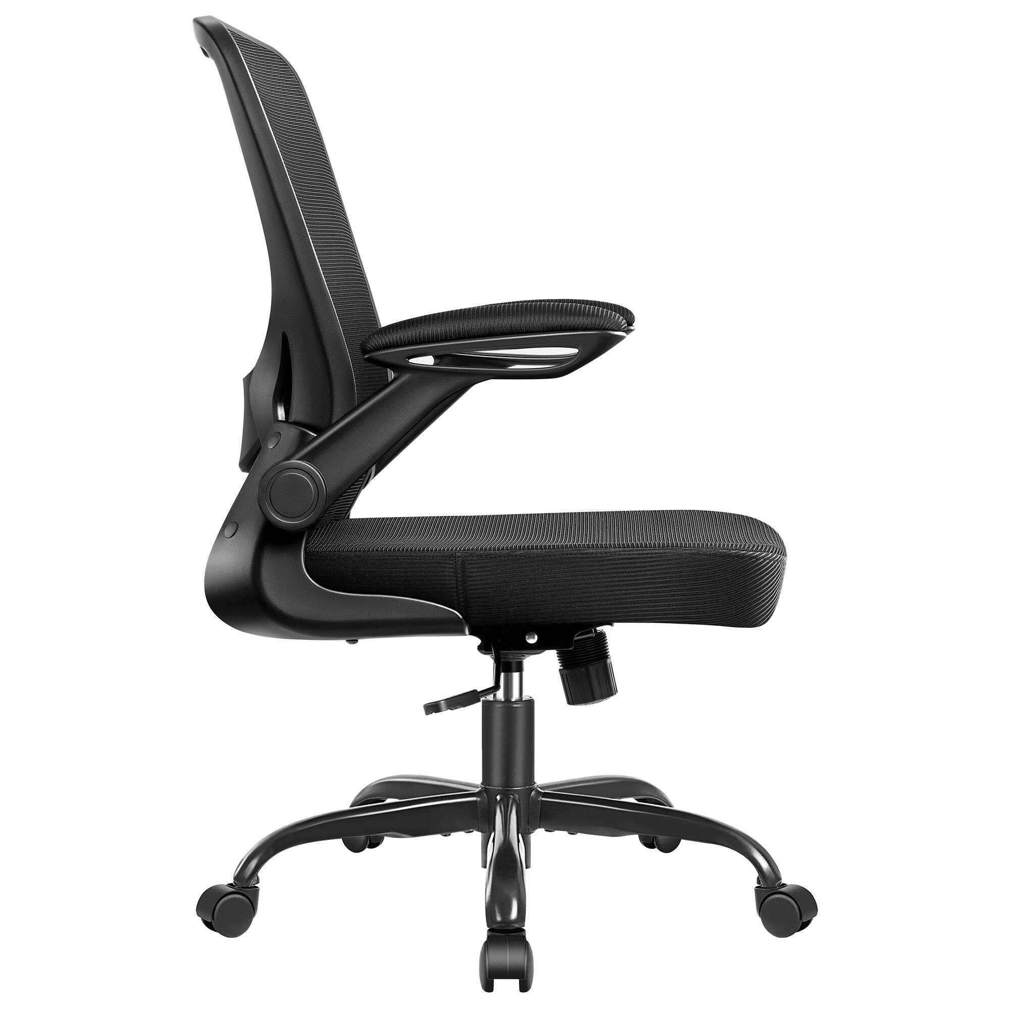 Left. Brick Attic - 300LBS Ergonomic Adjustable Height Office Chair, Breathable Mesh Desk Chair with Lumbar Support and Flip-up Arms - Black.