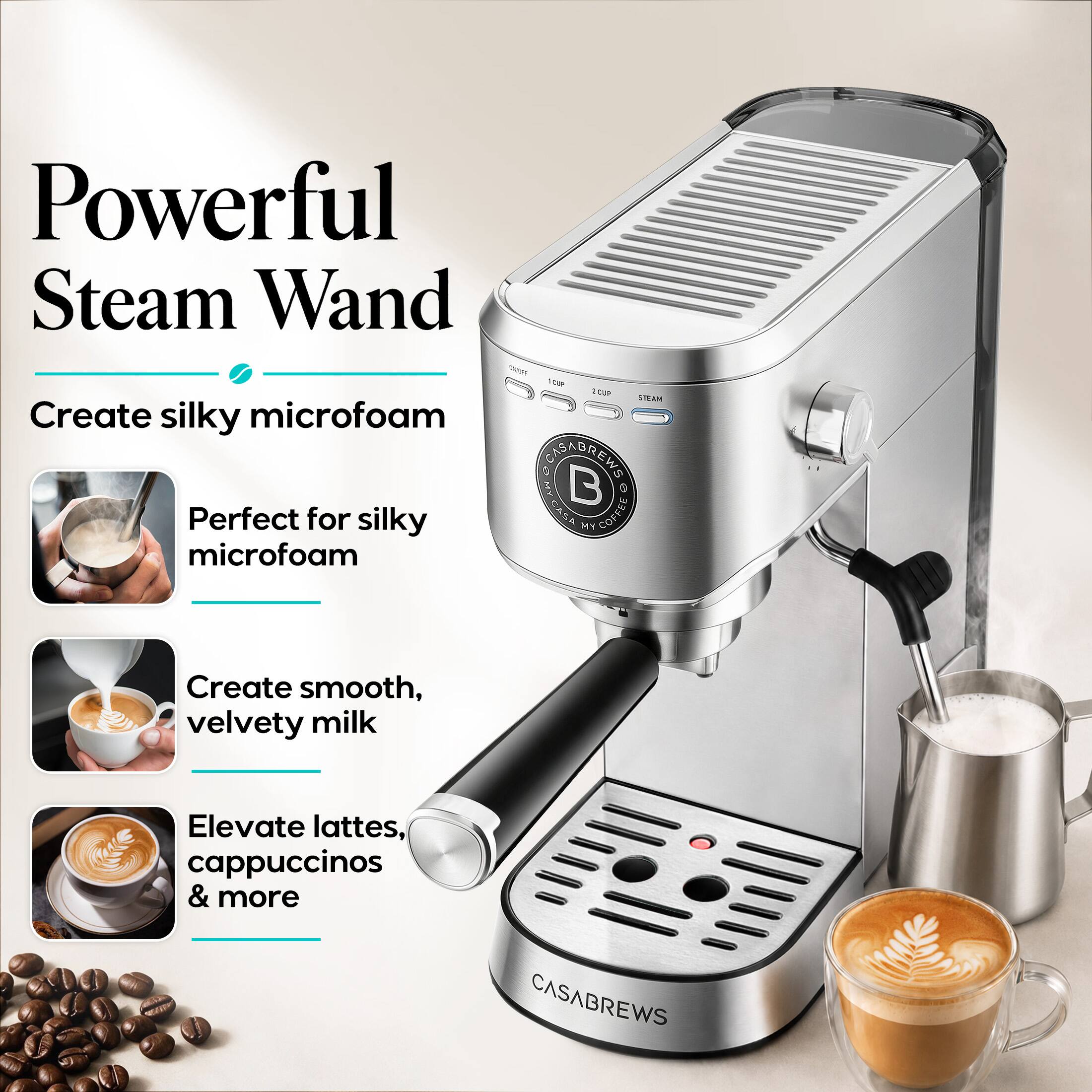 Powerful Steam Wand

Create silky microfoam

Perfect for silky microfoam

Create smooth, velvety milk

Elevate lattes, cappuccinos & more
