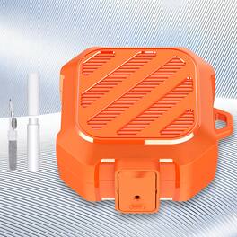 Dteck - Rugged Case for Samsung Galaxy Buds 4 with Cleaning Pen, Shockproof Protective Hard Cover with Keychain Carabiner - Orange