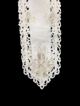 Jiallo - Christmas Candle Lace Embroidered Cutwork Rectangular Table Runner, 11 by 64 inch Table Linen - Beige