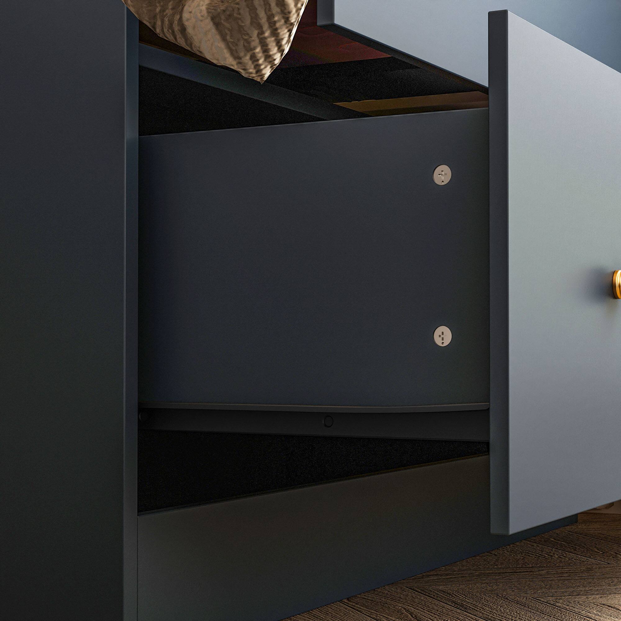 Alt View 6. FUFU&GAGA - Small Wardrobe with Mirror for Bedroom Compact Closet with Hanging Rod, Drawer & Open Shelf Space-Saving Storage Cabinet - Dark Blue.