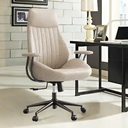 Front. Ovios - Ergonomic High Back Office Chair, 300lb Capacity, Suede Fabric & Smooth Rolling Wheels for Workspace - White.