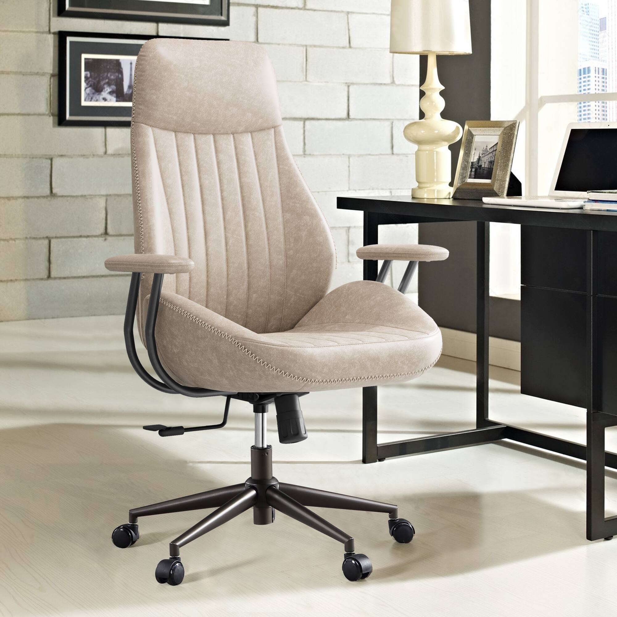 Ovios - Ergonomic High Back Office Chair, 300lb Capacity, Suede Fabric & Smooth Rolling Wheels for Workspace - White