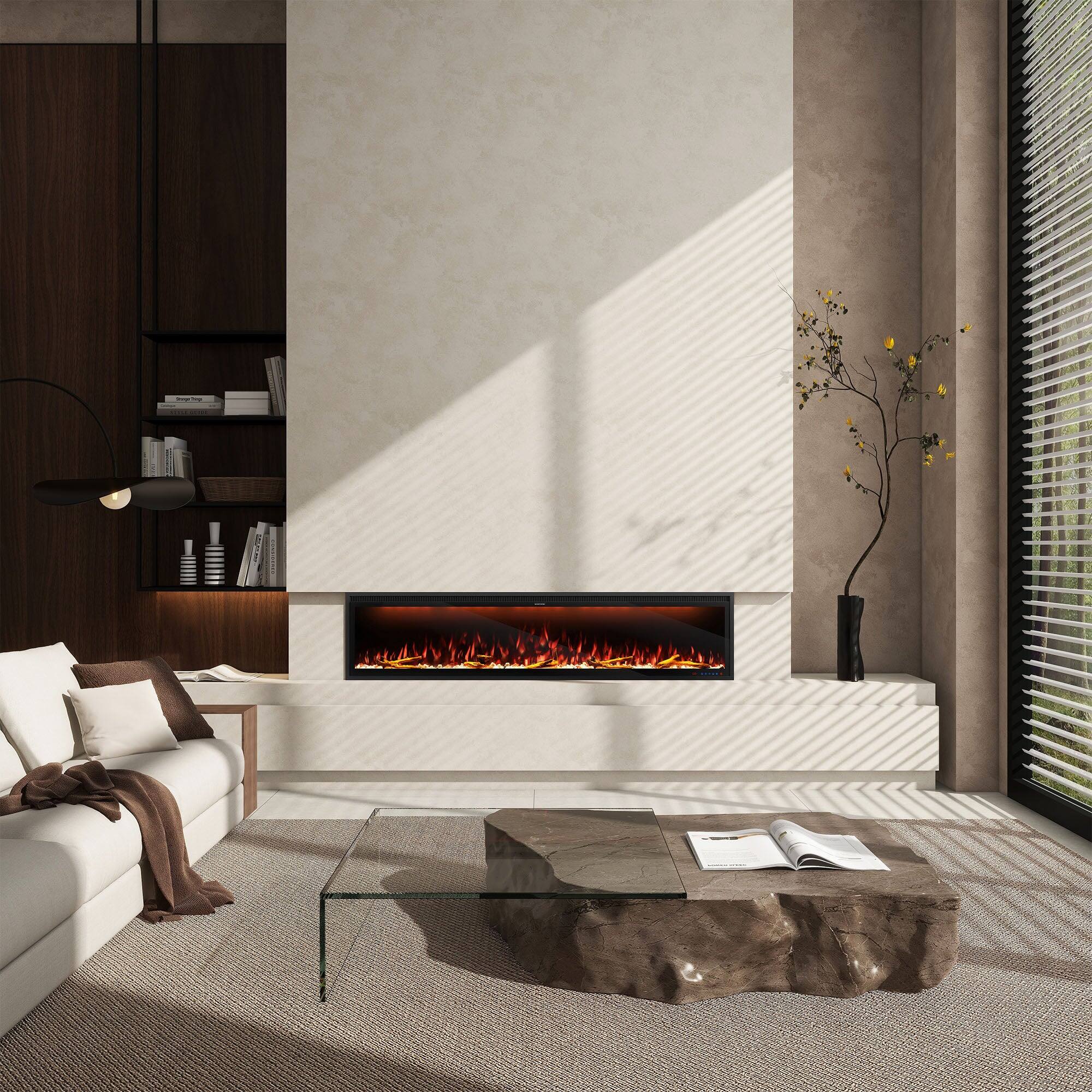Alt View 3. Boyel Living - 74 in. Wall Mount Recessed Electric Fireplace with Realistic Flame Effects and Alexa Compatibility - Black.