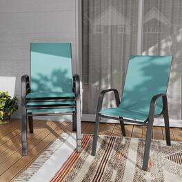 Mondawe - 4-Piece Outdoor Dining Chairs Set, Teslin Fabric and Metal Frame - Black+Sky Blue