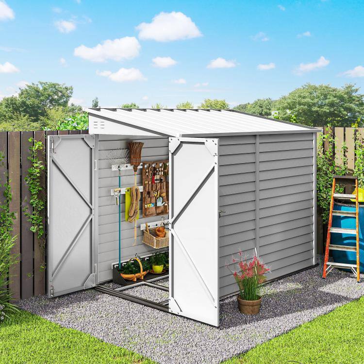 Alt View 2. PULUZ - 4.6 feet x 9 feet Outdoor Storage Shed, Lean to Metal Shed with Foundation Kit, Lockable Doors and Gloves for Patio, Law - White.