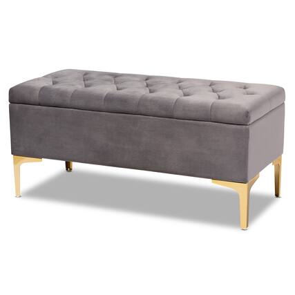 Front. Baxton Studio - Valere Glam and Luxe Velvet Fabric Upholstered Gold Finished Button Tufted Storage Ottoman - Grey/Gold.