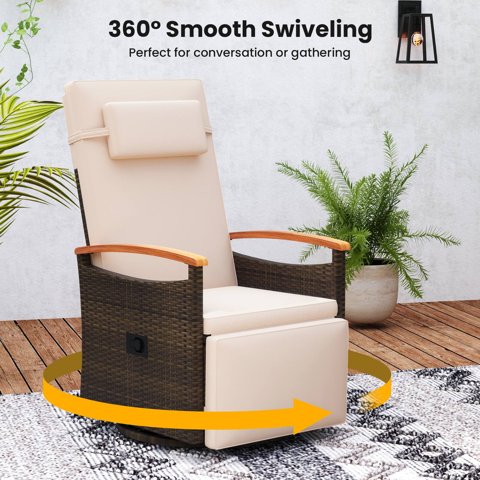 360° Smooth Swiveling  
Perfect for conversation or gathering