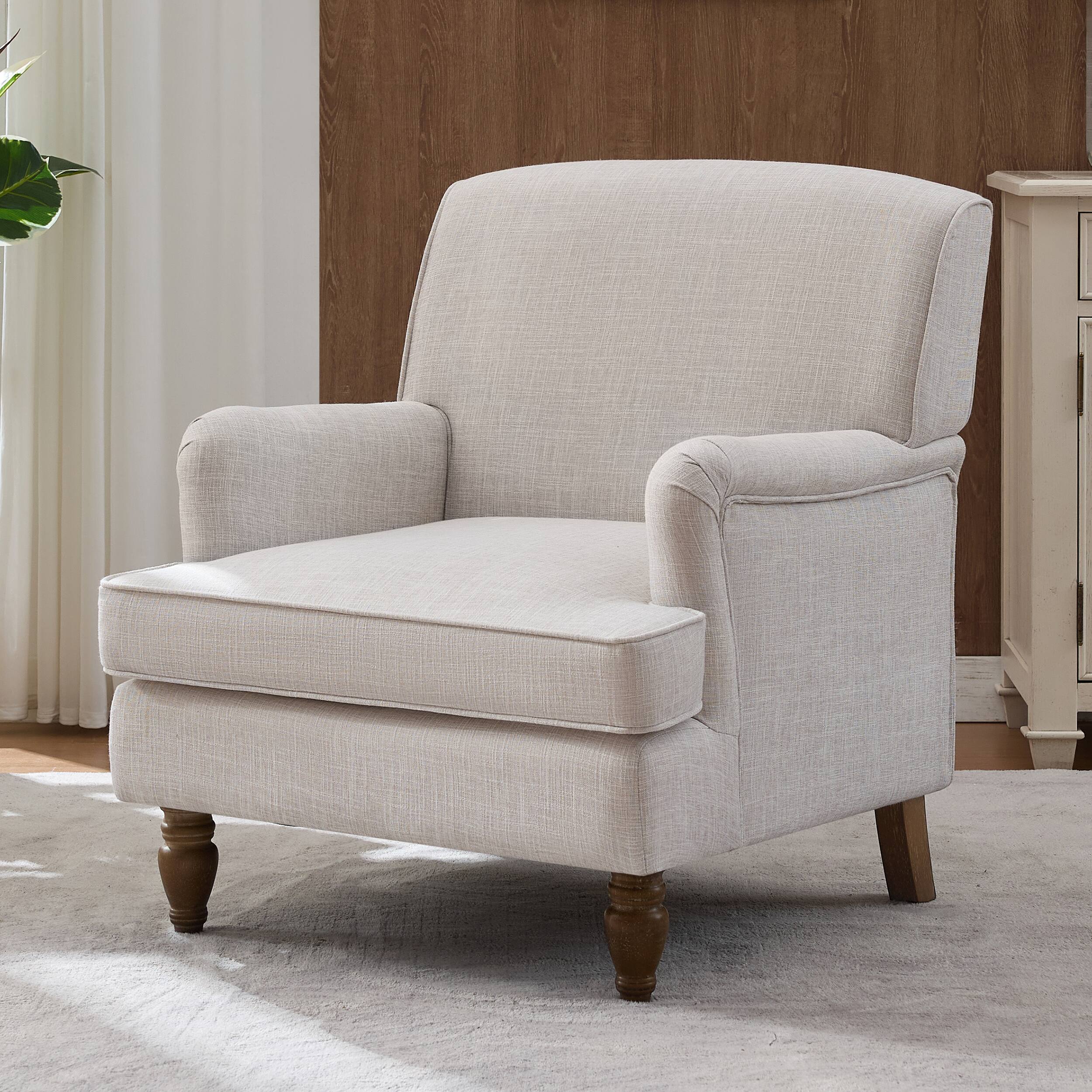 Front. APRILSOUL - Vintage Upholstered Linen Fabric Armchair  for Living Rooml Bedroom Beige - Beige.