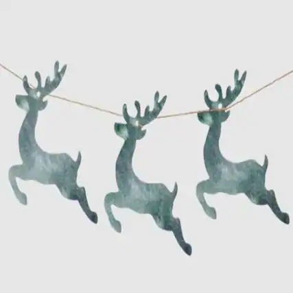 Front. Ganz - Ganz Leaping Deer Christmas Garland Strand 40 Inch Metal Deer on String - Green.