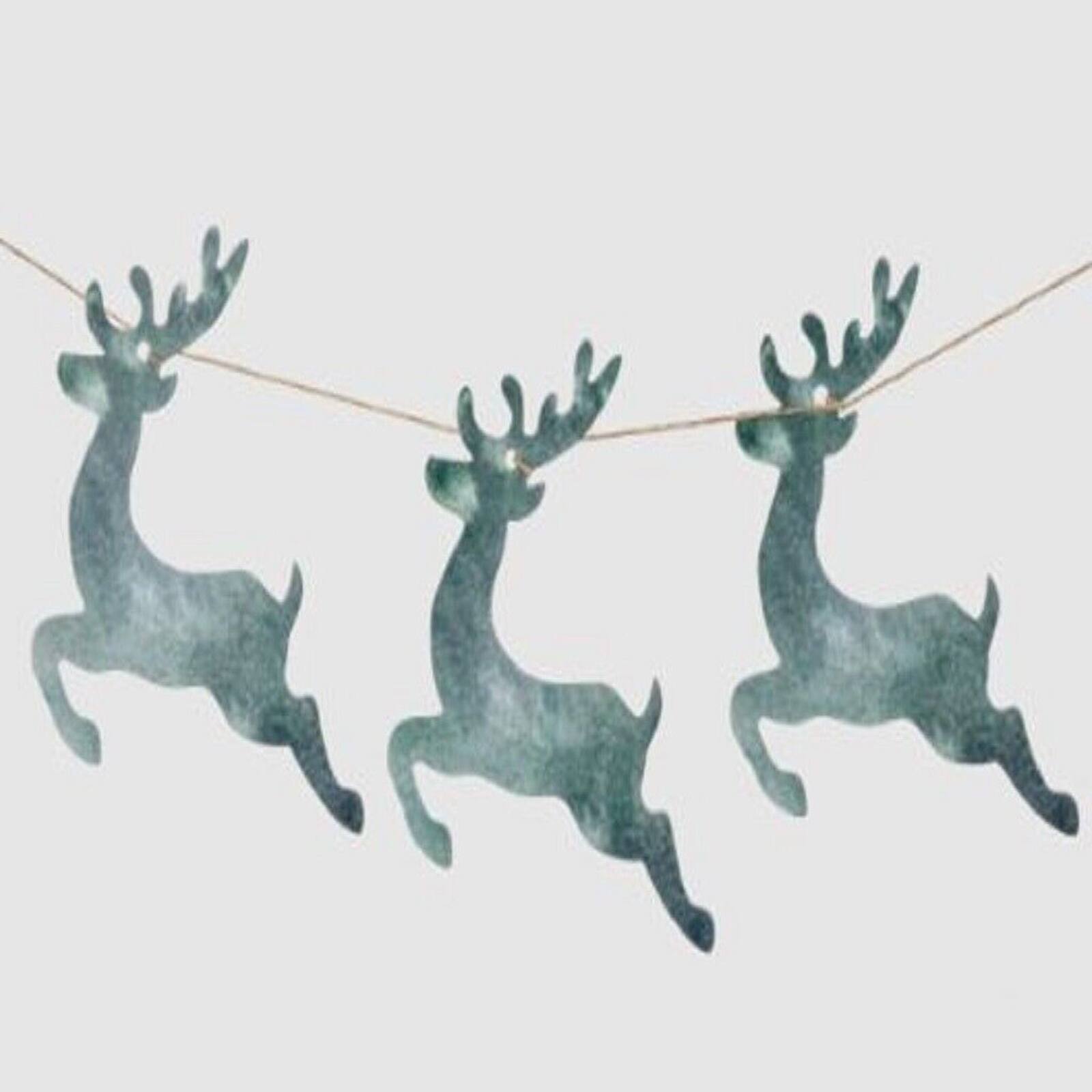 Front. Ganz - Ganz Leaping Deer Christmas Garland Strand 40 Inch Metal Deer on String - Green.
