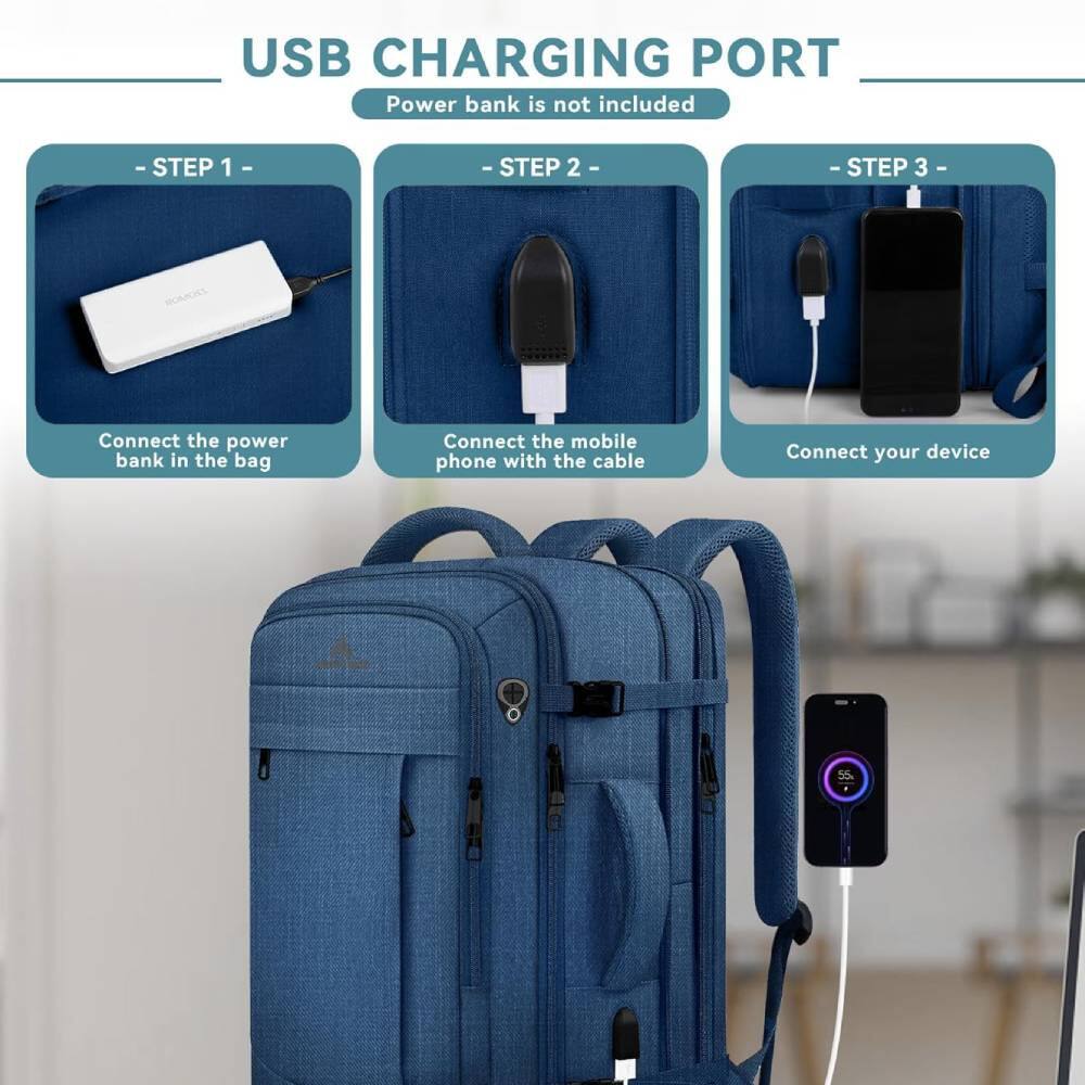 USB CHARGING PORT  
Power bank is not included  

- STEP 1 -  
Connect the power bank in the bag  

- STEP 2 -  
Connect the mobile phone with the cable  

- STEP 3 -  
Connect your device