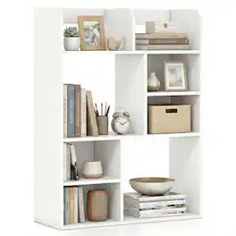 Gymax - Desk Bookshelf Desktop Display Rack w/ 8 Open Cubes Countertop Storage Hutch - White
