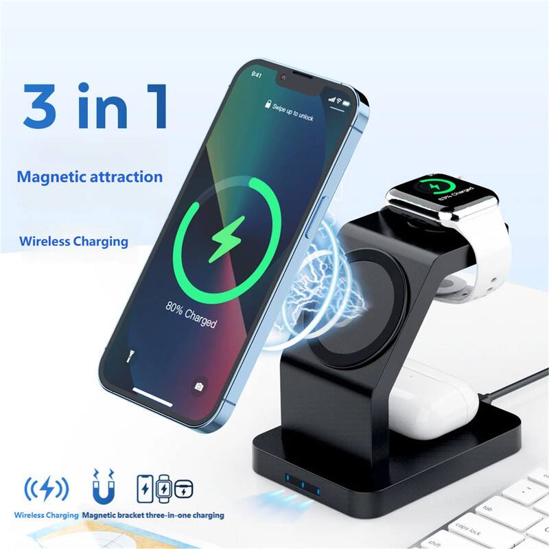 3 in 1

Swipe up to unlock

Magnetic attraction

Wireless Charging

80% Charged

Wireless Charging Magnetic bracket three-in-one charging
