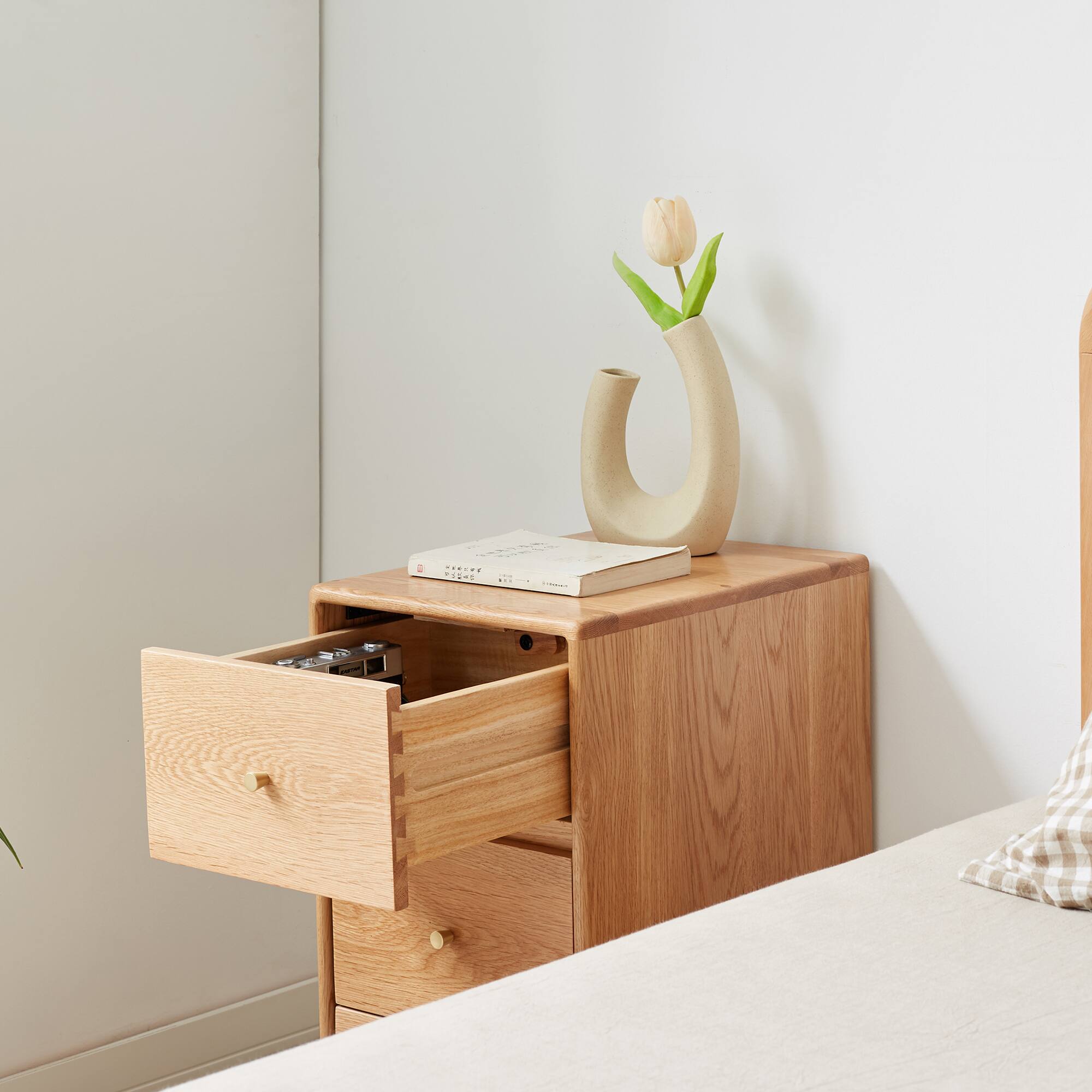 Left. APRILSOUL - Premium Solid Oak Wood Dresser with Multiple Sizes Modern Minimalist Design and Sturdy Slides - Oak.