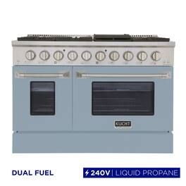 Kucht - 48" Dual Fuel Range for LP, SS/Light Blue Door, Sealed Burners, Griddle, 2 Ovens (1 Convection) - Light Blue