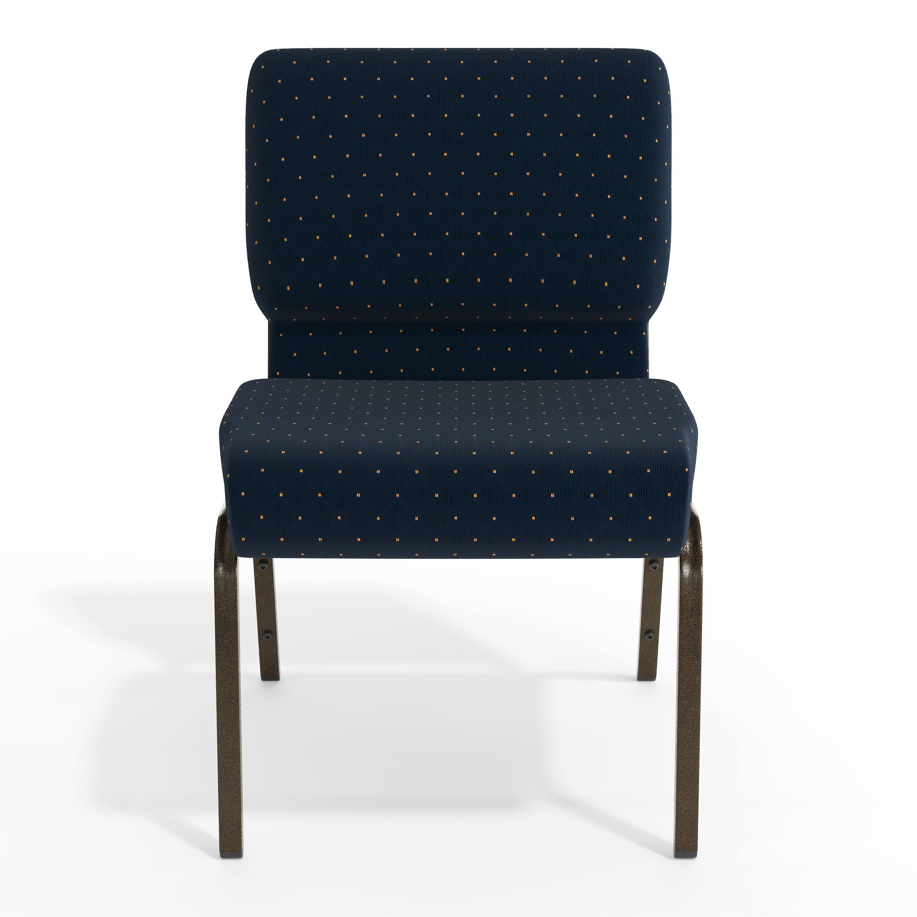 Alt View 9. Emma + Oliver - 21"W Stackable Church/Reception Guest Chair - Navy Blue Dot Patterned Fabric/Gold Vein Frame.