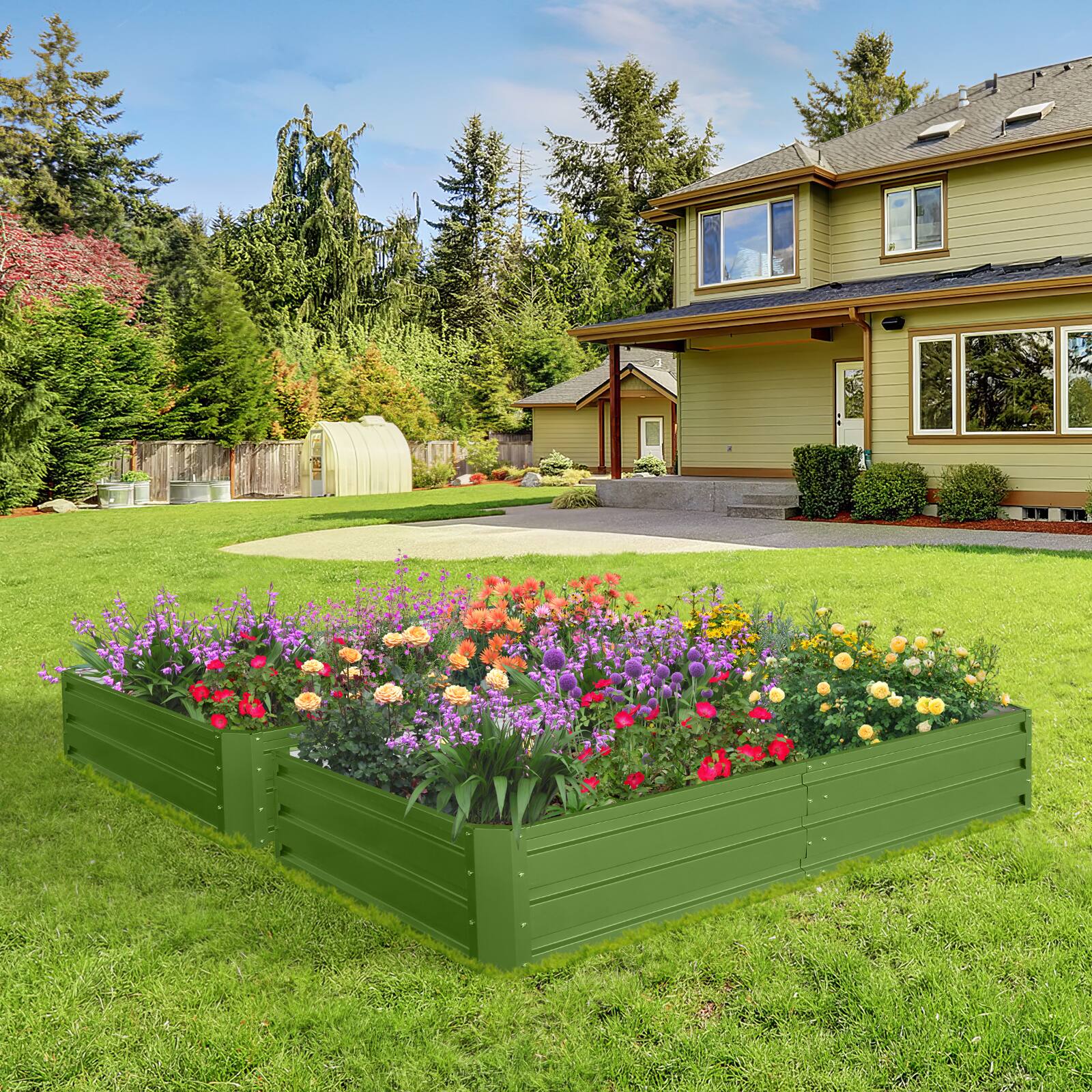 Front. TinyHomie - 6 x 3 x 1 FT 2 pack Metal Garden Bed Outdoor Planter Box Metal Patio Kit Planting Bed for Vegetables Flowers Herb Green.