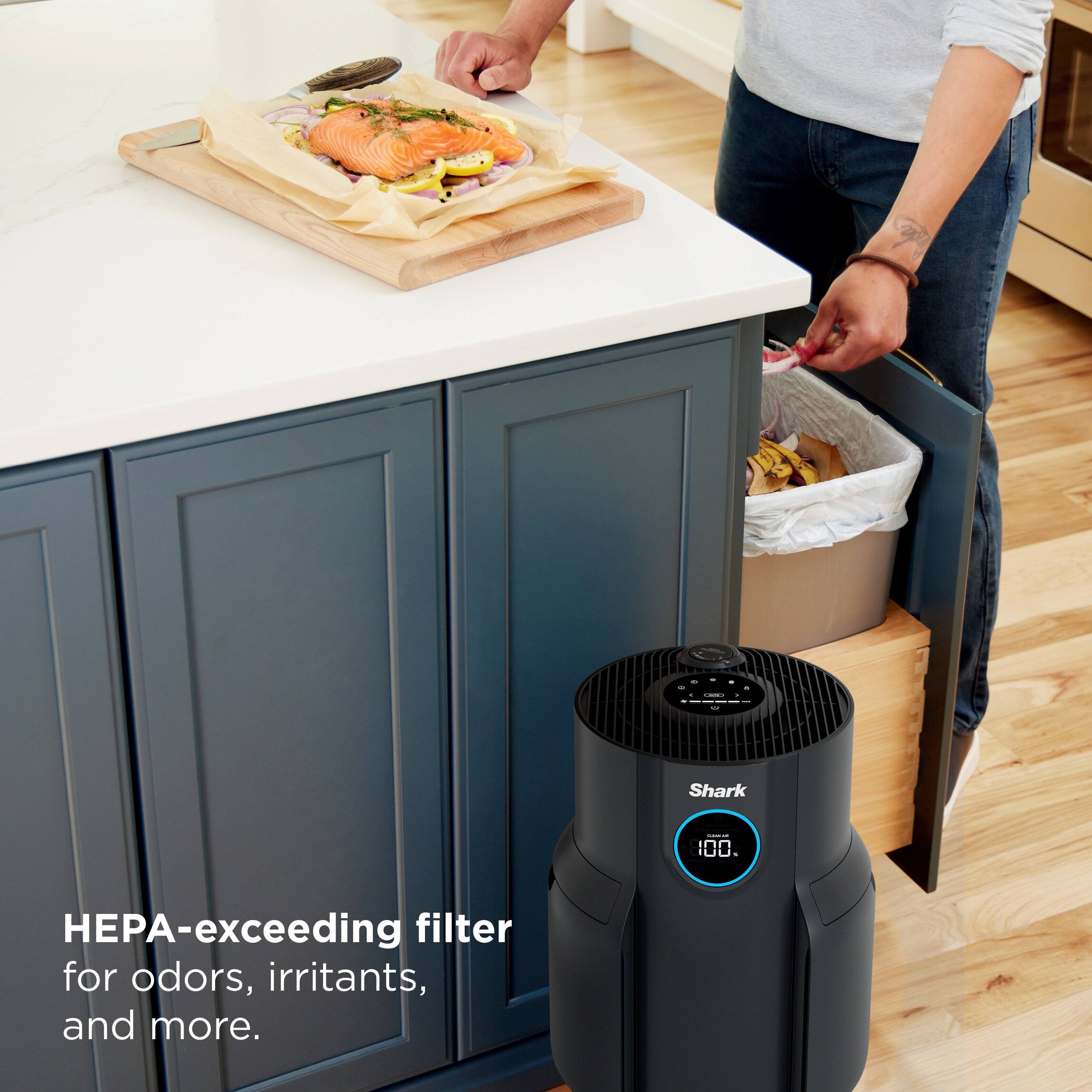 HEPA-exceeding filter for odors, irritants, and more.