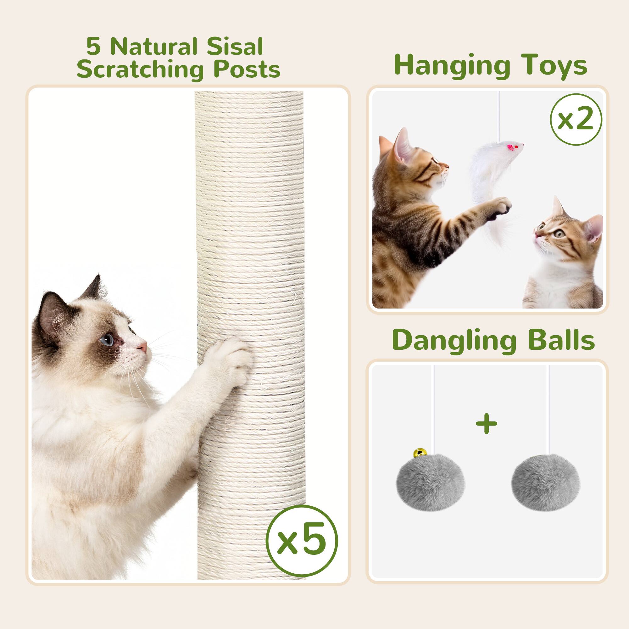5 Natural Sisal Scratching Posts  
Hanging Toys x2  
Dangling Balls  
+  
x5