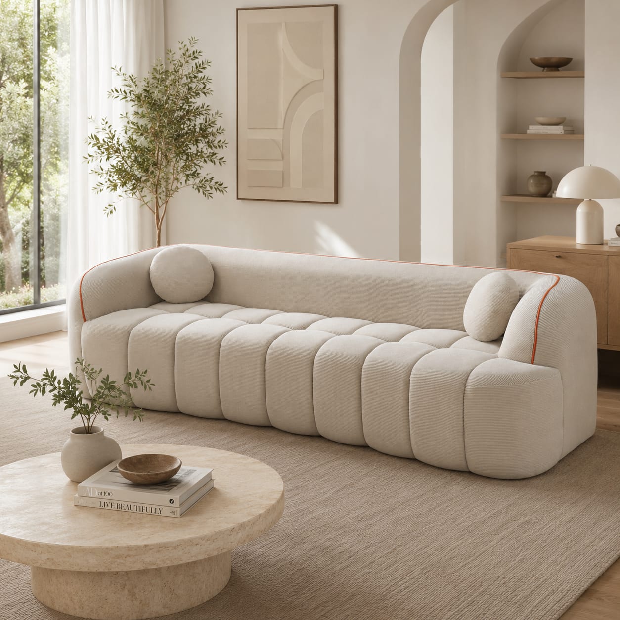 Photos - Sofa Modern Anysun - 98.4" Compressed – Cloud Couch 3-Seater Corduroy Channel Tufted Couch with 2 Pillows, No Assembly Requi