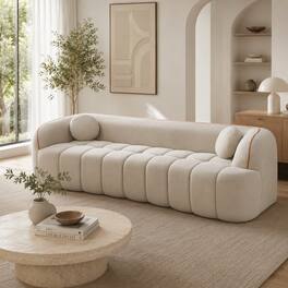 Anysun - 98.4" Modern Compressed Sofa – Cloud Couch 3-Seater Corduroy Channel Tufted Couch with 2 Pillows, No Assembly Required - Camel
